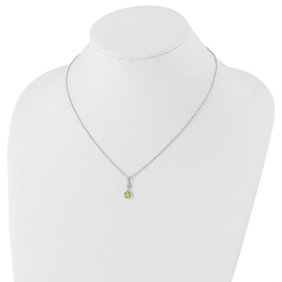 White Ice Sterling Silver Rhodium-plated Diamond and Peridot Necklace with Extender, 18 x 1.25mm