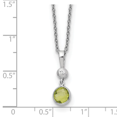 White Ice Sterling Silver Rhodium-plated Diamond and Peridot Necklace with Extender, 18 x 1.25mm