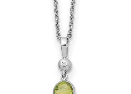 White Ice Sterling Silver Rhodium-plated Diamond and Peridot Necklace with Extender (Style QW359PE-18)