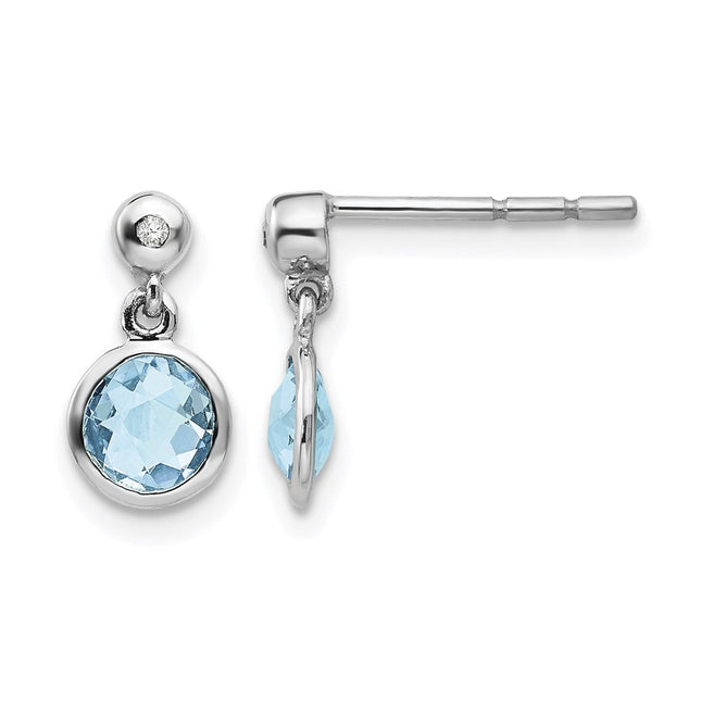 White Ice Sterling Silver Rhodium-plated Blue Topaz and Diamond Post Dangle Teardrop Earrings, 11 x 6mm