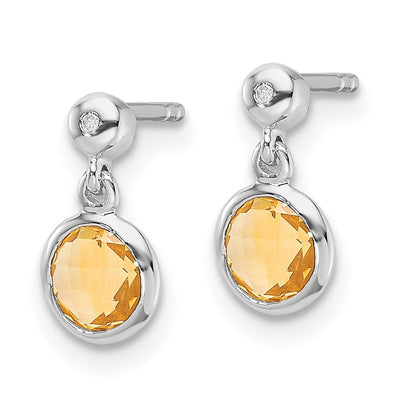 White Ice Sterling Silver Rhodium-plated Diamond and Citrine Post Dangle Earrings, 11 x 6mm