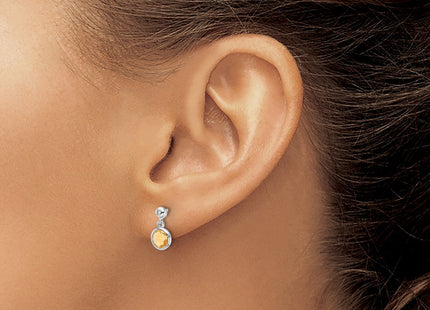 White Ice Sterling Silver Rhodium-plated Diamond and Citrine Post Dangle Earrings (Style QW360CI)
