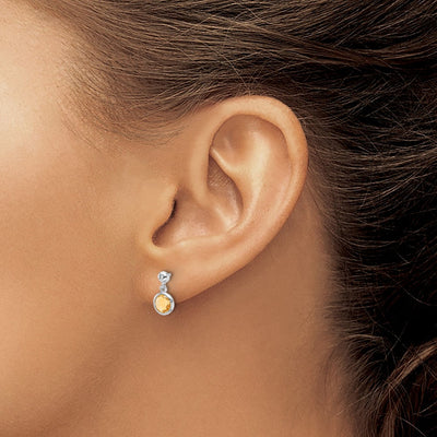White Ice Sterling Silver Rhodium-plated Diamond and Citrine Post Dangle Earrings, 11 x 6mm
