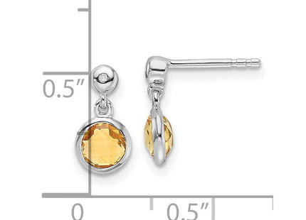 White Ice Sterling Silver Rhodium-plated Diamond and Citrine Post Dangle Earrings (Style QW360CI)