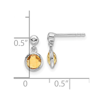White Ice Sterling Silver Rhodium-plated Diamond and Citrine Post Dangle Earrings, 11 x 6mm