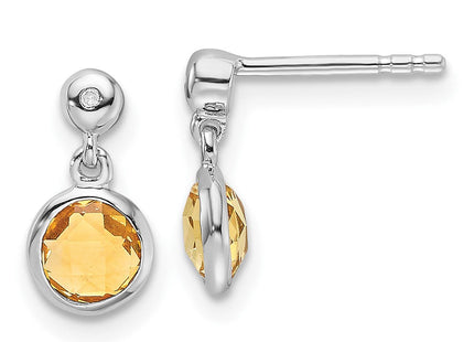 White Ice Sterling Silver Rhodium-plated Diamond and Citrine Post Dangle Earrings (Style QW360CI)