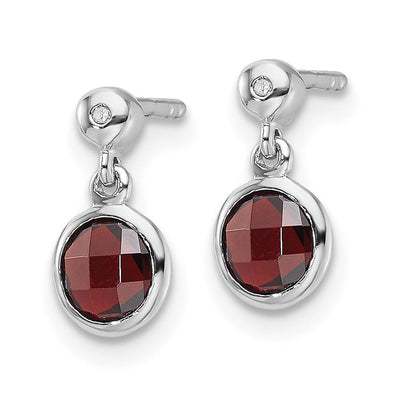 White Ice Sterling Silver Rhodium-plated Diamond and Garnet Post Dangle Earrings, 11 x 6mm