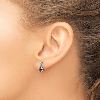White Ice Sterling Silver Rhodium-plated Diamond and Garnet Post Dangle Earrings, 11 x 6mm