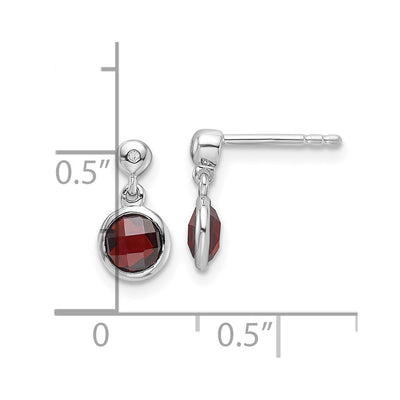 White Ice Sterling Silver Rhodium-plated Diamond and Garnet Post Dangle Earrings, 11 x 6mm