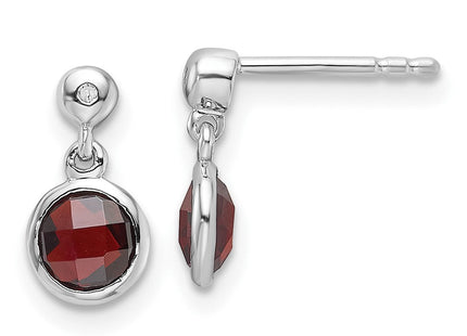 White Ice Sterling Silver Rhodium-plated Diamond and Garnet Post Dangle Earrings (Style QW360GA)