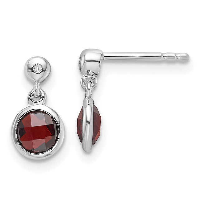 White Ice Sterling Silver Rhodium-plated Diamond and Garnet Post Dangle Earrings, 11 x 6mm