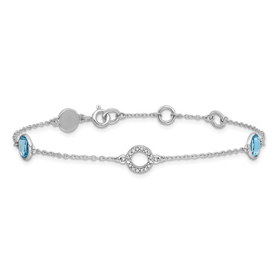 White Ice Sterling Silver Rhodium-plated Blue Topaz and Diamond Bracelet with Extender