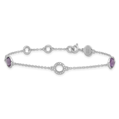 White Ice Sterling Silver Rhodium-plated Diamond and Amethyst Bracelet plus extender