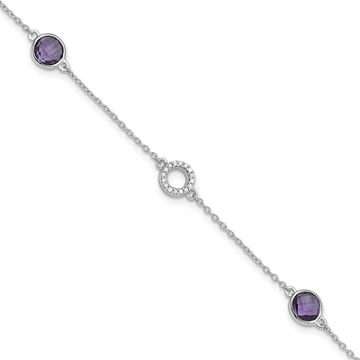 White Ice Sterling Silver Rhodium-plated Diamond and Amethyst Bracelet plus extender
