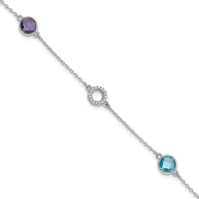 White Ice Sterling Silver/Rhodium-plated Diamond, Blue Topaz, Amethyst Bracelet plus Extender