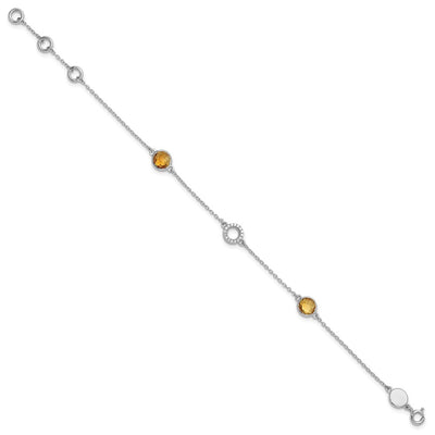 White Ice Sterling Silver/Rhodium-plated Diamond and Citrine Bracelet plus extender