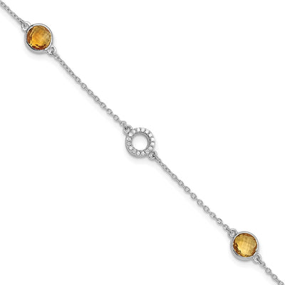 White Ice Sterling Silver/Rhodium-plated Diamond and Citrine Bracelet plus extender