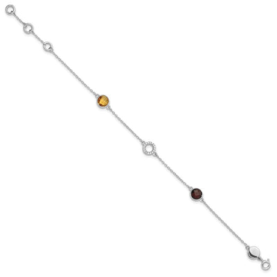 White Ice Sterling Silver Rhodium-plated Diamond, Citrine, Garnet Bracelet plus Extender