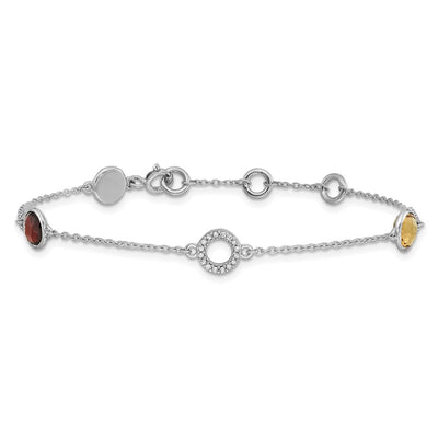White Ice Sterling Silver Rhodium-plated Diamond, Citrine, Garnet Bracelet plus Extender