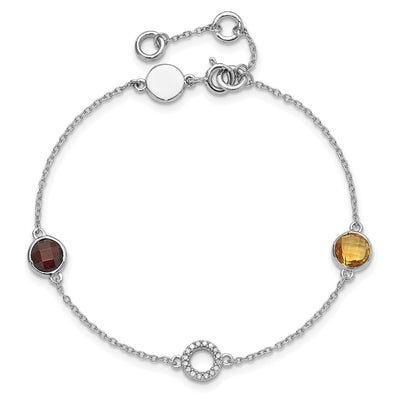 White Ice Sterling Silver Rhodium-plated Diamond, Citrine, Garnet Bracelet plus Extender