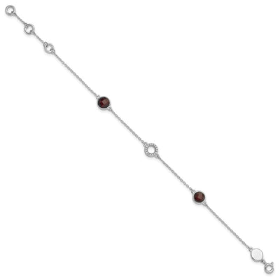 White Ice Sterling Silver Rhodium-plated Diamond and Garnet Bracelet plus extender