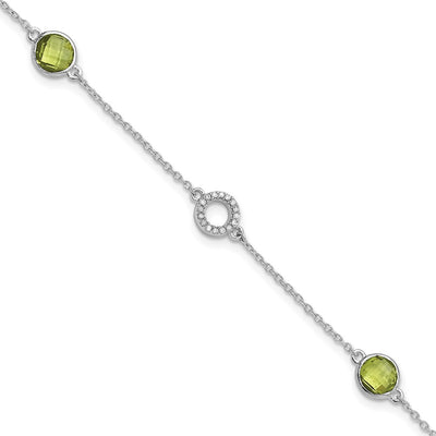 White Ice Sterling Silver Rhodium-plated Diamond and Peridot Bracelet plus Extender
