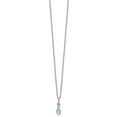 White Ice Sterling Silver Rhodium-plated Diamond and Blue Topaz Necklace with Extender, 18 x 1.25mm