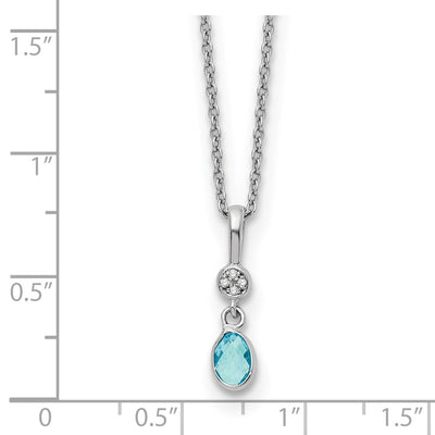 White Ice Sterling Silver Rhodium-plated Diamond and Blue Topaz Necklace with Extender, 18 x 1.25mm