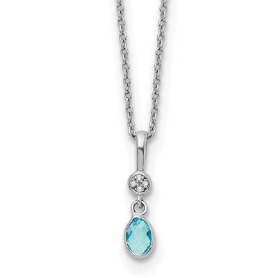 White Ice Sterling Silver Rhodium-plated Diamond and Blue Topaz Necklace with Extender, 18 x 1.25mm