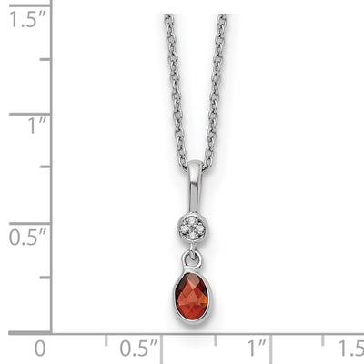 White Ice Sterling Silver Rhodium-plated Diamond and Garnet Necklace with Extender, 18 x 1.25mm