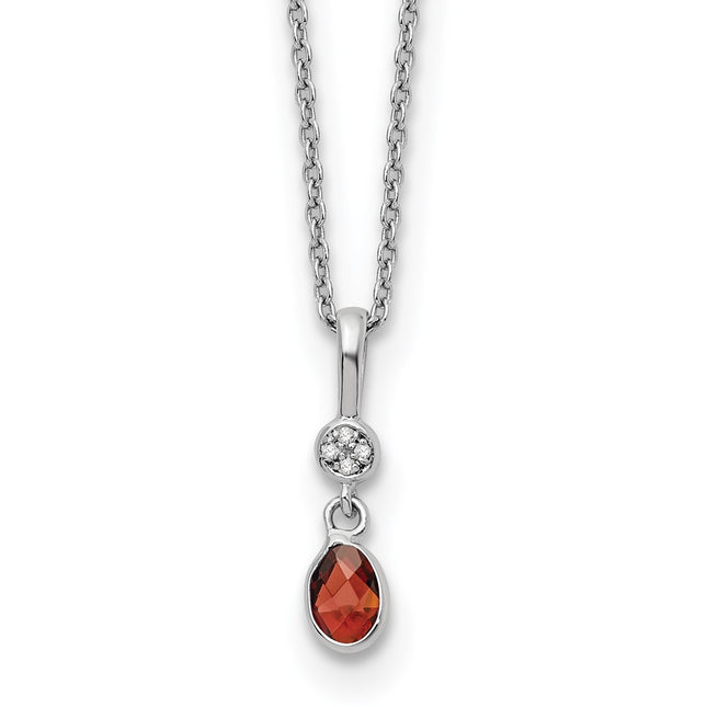 White Ice Sterling Silver Rhodium-plated Diamond and Garnet Necklace with Extender, 18 x 1.25mm