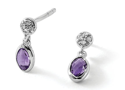 White Ice Sterling Silver Rhodium-plated Amethyst and Diamond Post Dangle Earrings