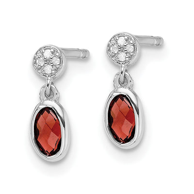 White Ice Sterling Silver Rhodium-plated Diamond and Garnet Post Dangle Earrings, 12 x 5mm