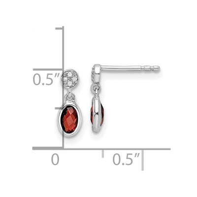 White Ice Sterling Silver Rhodium-plated Diamond and Garnet Post Dangle Earrings, 12 x 5mm