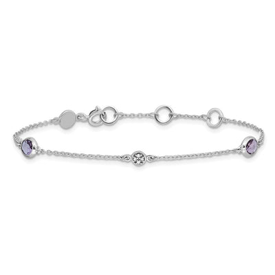 White Ice Sterling Silver Rhodium-plated Amethyst and Diamond Bracelet with Extender