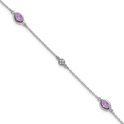 White Ice Sterling Silver Rhodium-plated Amethyst and Diamond Bracelet with Extender