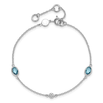 White Ice Sterling Silver Rhodium-plated Diamond and Blue Topaz Bracelet with Extender