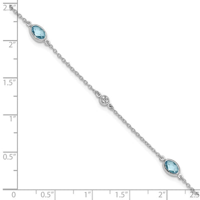 White Ice Sterling Silver Rhodium-plated Diamond and Blue Topaz Bracelet with Extender