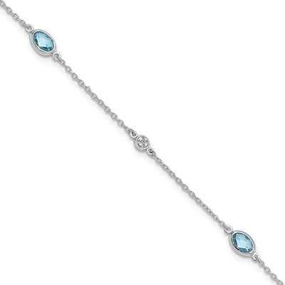 White Ice Sterling Silver Rhodium-plated Diamond and Blue Topaz Bracelet with Extender