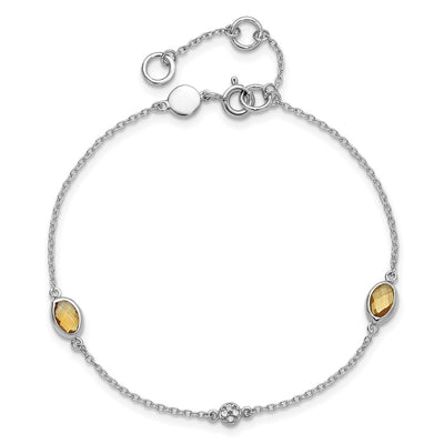 White Ice Sterling Silver Rhodium-plated Diamond and Citrine Bracelet with Extender