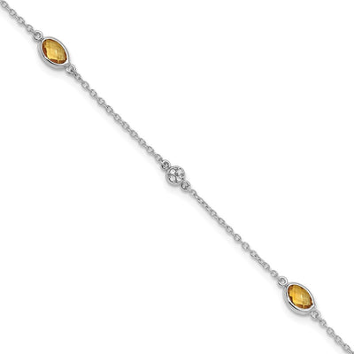 White Ice Sterling Silver Rhodium-plated Diamond and Citrine Bracelet with Extender