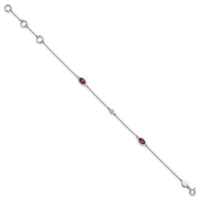 White Ice Sterling Silver Rhodium-plated Diamond and Garnet Bracelet with1. Extender