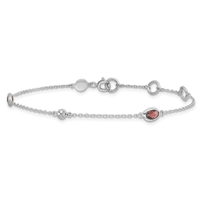 White Ice Sterling Silver Rhodium-plated Diamond and Garnet Bracelet with1. Extender