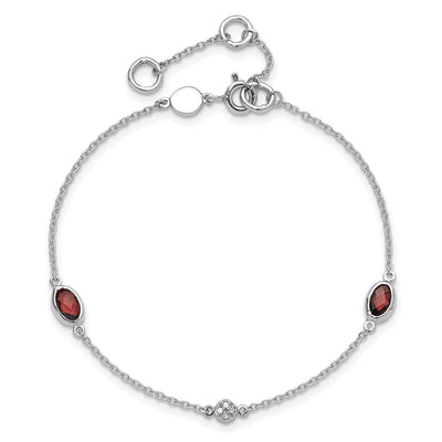 White Ice Sterling Silver Rhodium-plated Diamond and Garnet Bracelet with1. Extender