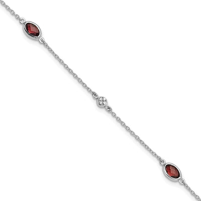 White Ice Sterling Silver Rhodium-plated Diamond and Garnet Bracelet with1. Extender