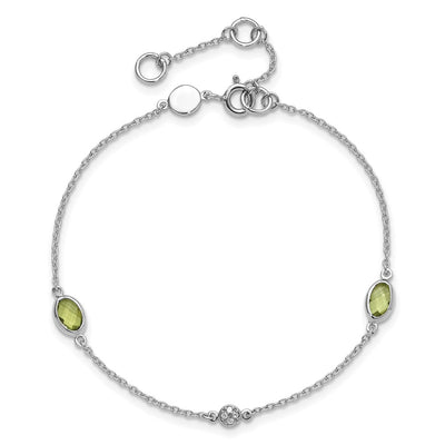 White Ice Sterling Silver Rhodium-plated Diamond and Peridot Bracelet with Extender