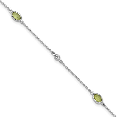 White Ice Sterling Silver Rhodium-plated Diamond and Peridot Bracelet with Extender