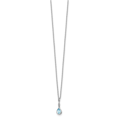 White Ice Sterling Silver Rhodium-plated Blue Topaz and Diamond Teardrop Necklace with Extender