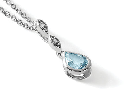 White Ice Sterling Silver Rhodium-plated Blue Topaz and Diamond Teardrop Necklace with Extender
