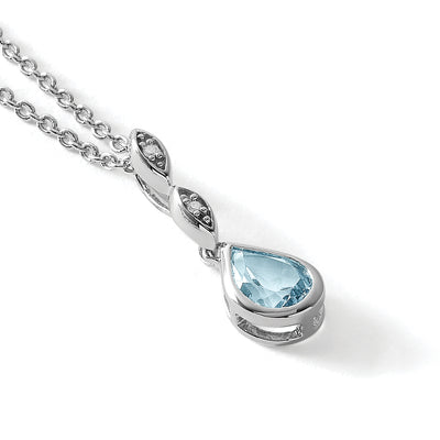 White Ice Sterling Silver Rhodium-plated Blue Topaz and Diamond Teardrop Necklace with Extender